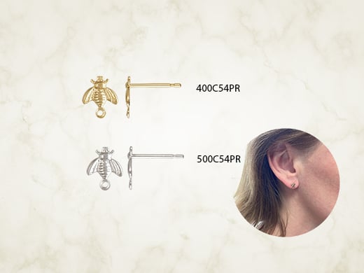 5.5x6.3mm Bee Charm Post Earring w/Ring 